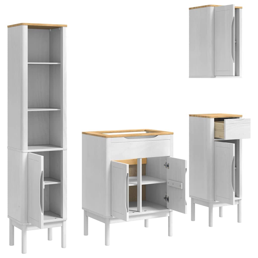 vidaXL Zestaw mebli łazienkowych FLORO 4 pcs Biały Lite drewno sosnowe