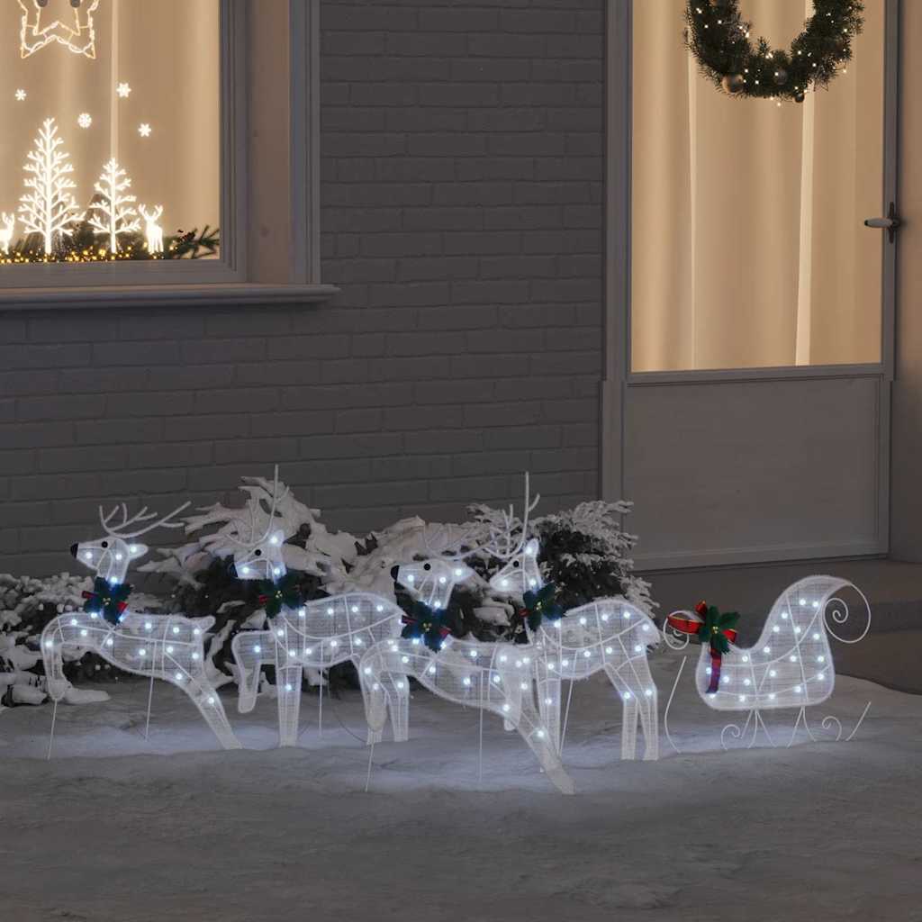 vidaXL LED Renifery 5 pcs Biały tkanina