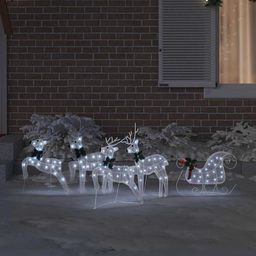 vidaXL LED Renifery 5 pcs Biały tkanina