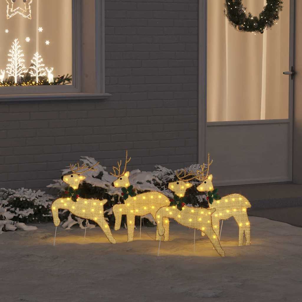 vidaXL LED Renifery 4 pcs złoty tkanina