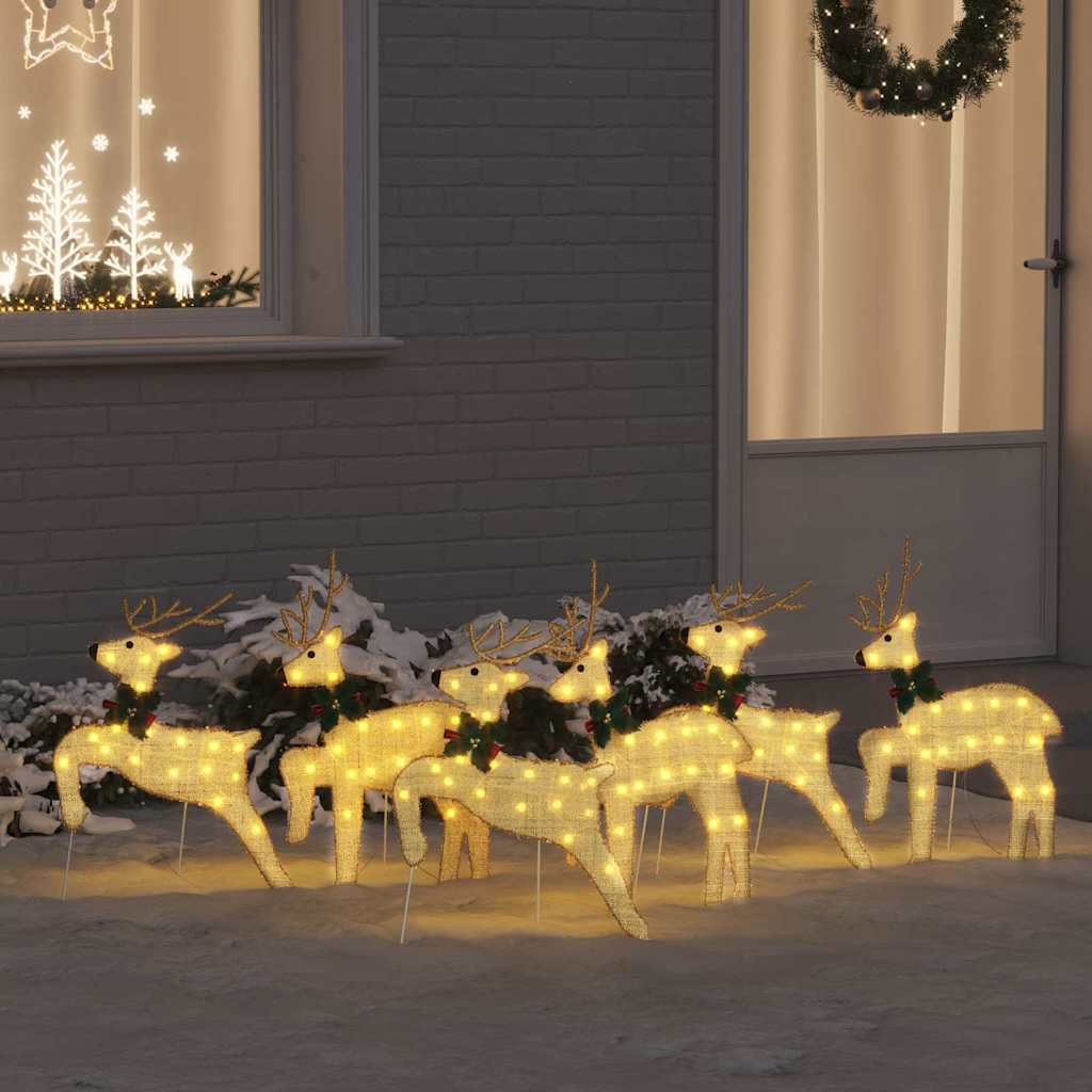 vidaXL LED Renifery 6 pcs złoty tkanina