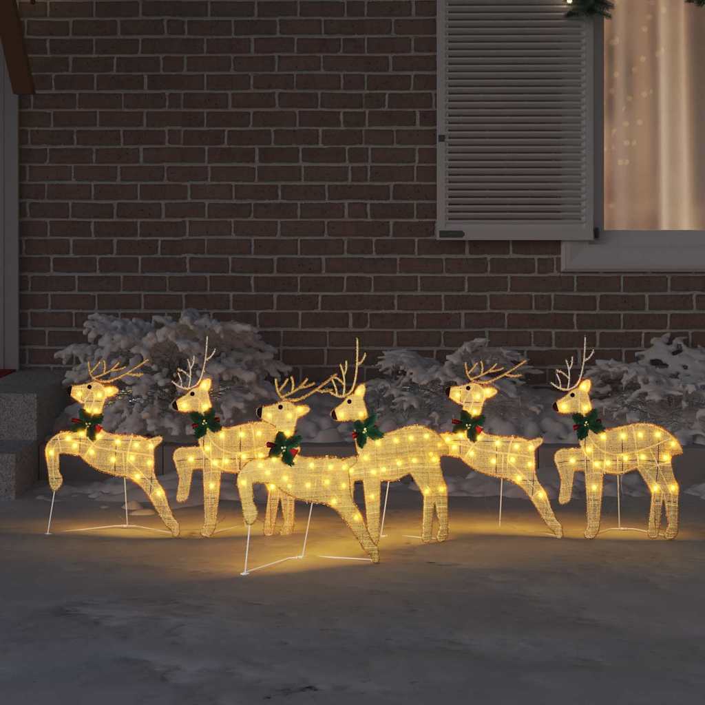 vidaXL LED Renifery 6 pcs złoty tkanina