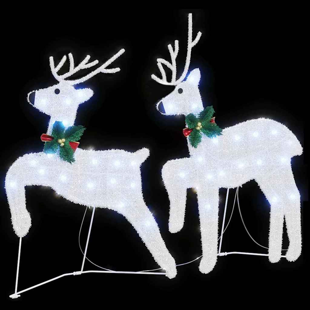vidaXL LED Renifery 2 pcs Zimna Biała tkanina