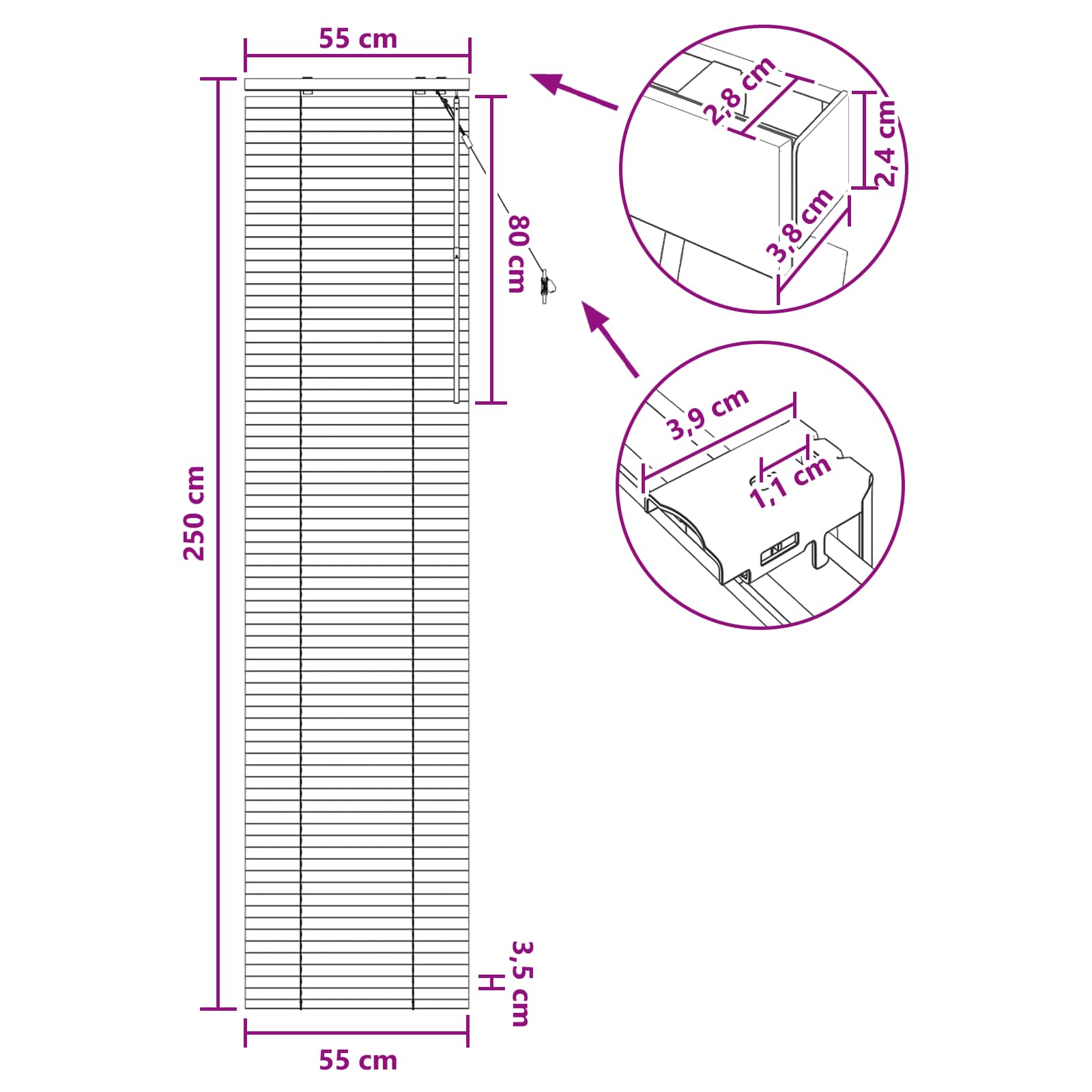 vidaXL Żaluzja wenecka Biały 55 x 250 cm 35 mm