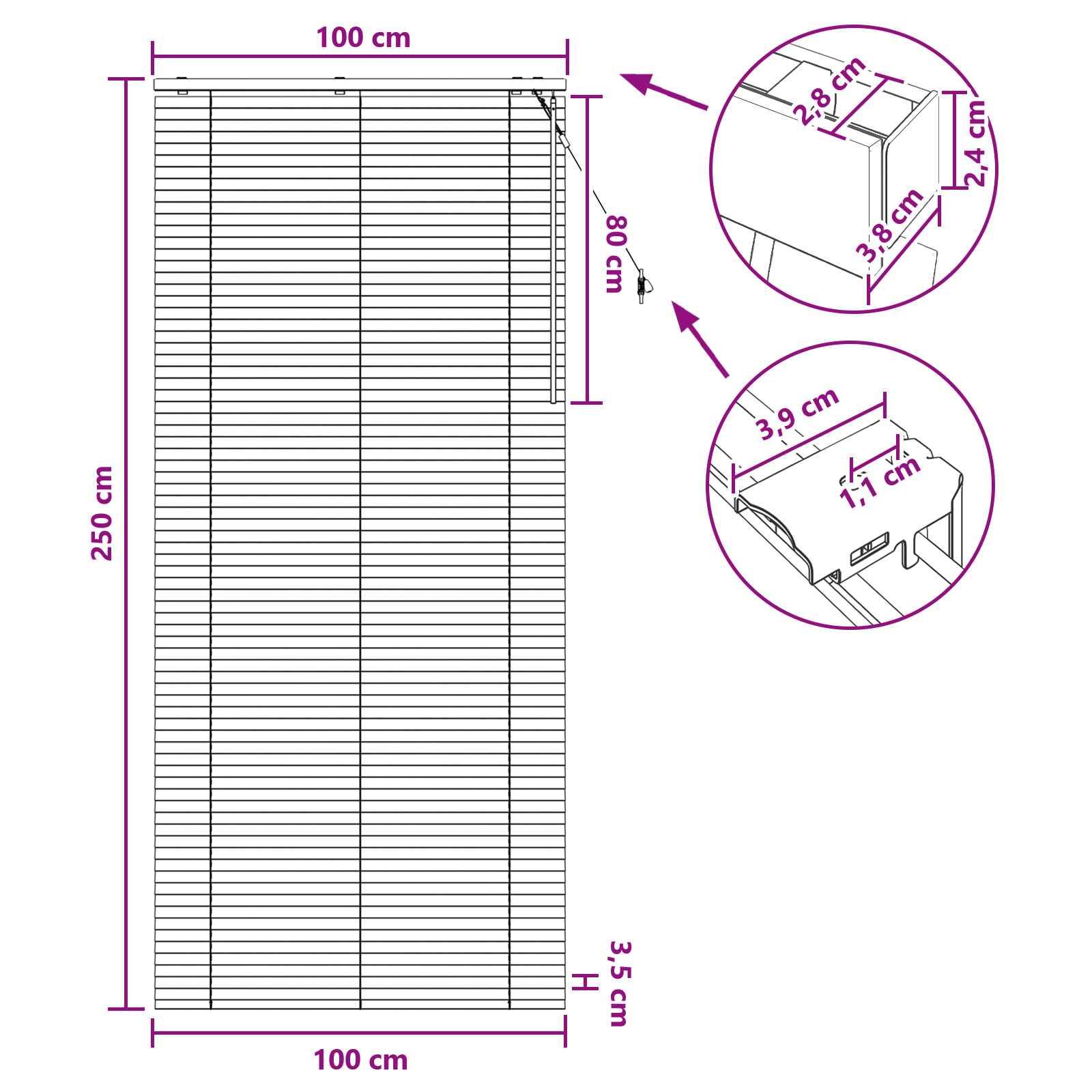 vidaXL Żaluzja wenecka Biały 100 x 250 cm 35 mm