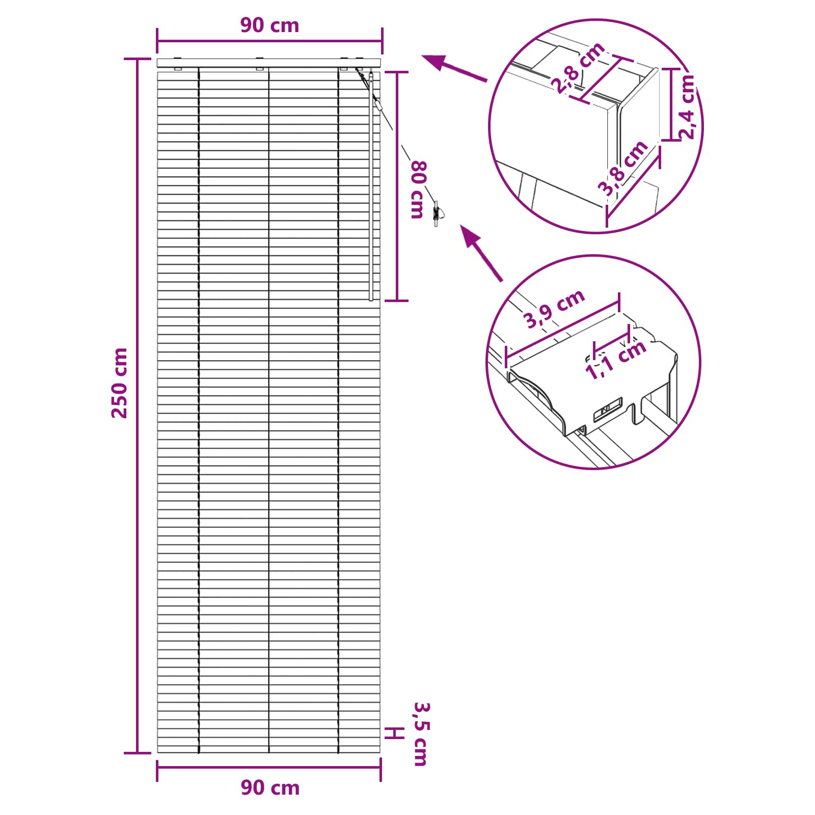 vidaXL Żaluzja wenecka Czarny 90 x 250 cm 35 mm