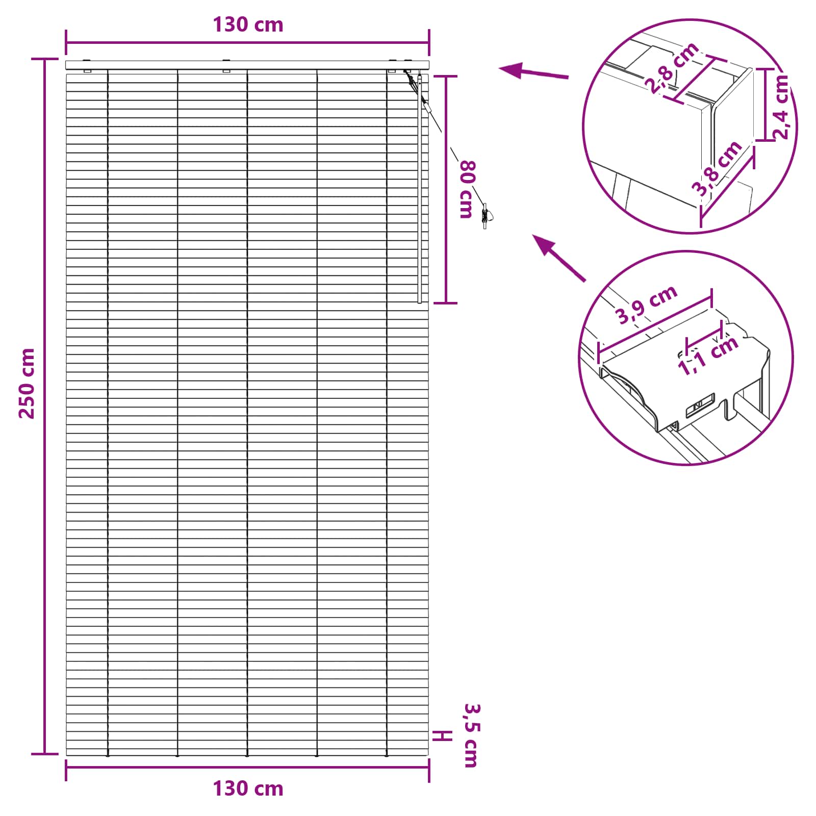 vidaXL Żaluzja wenecka Czarny 130 x 250 cm 35 mm