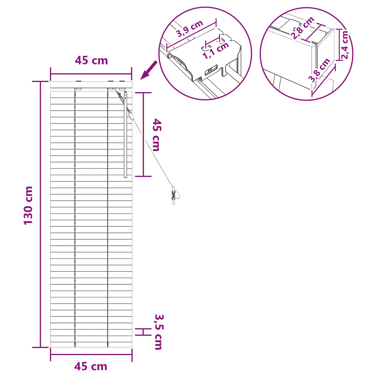 vidaXL Żaluzja wenecka Ciemny brąz 45 x 130 cm 35 mm