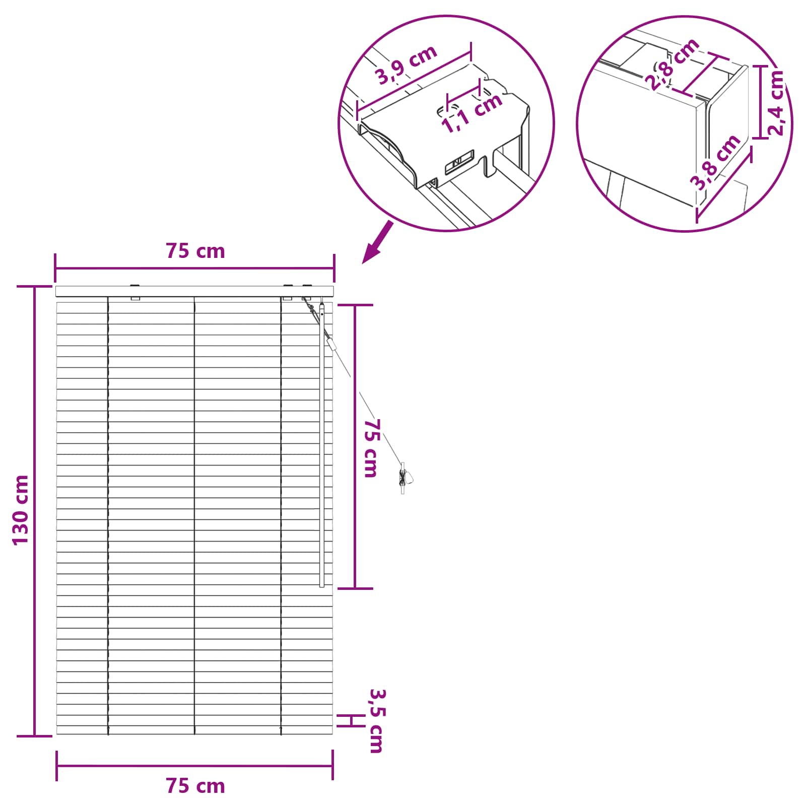 vidaXL Żaluzja wenecka Ciemny brąz 75 x 130 cm 35 mm