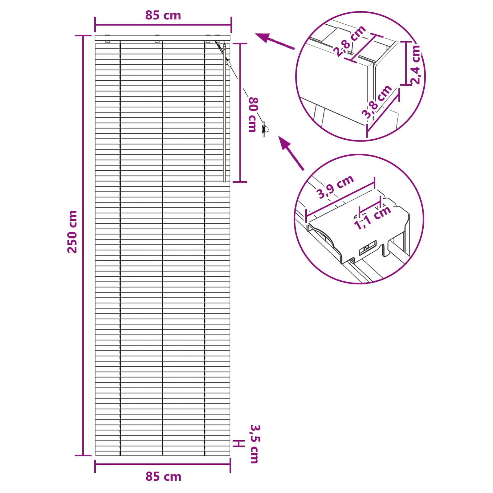 vidaXL Żaluzja wenecka Ciemny brąz 85 x 250 cm 35 mm
