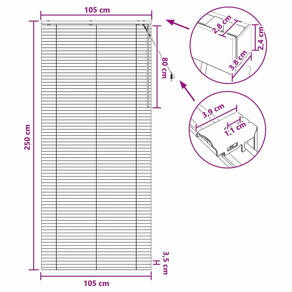 vidaXL Żaluzja wenecka Ciemny brąz 105 x 250 cm 35 mm