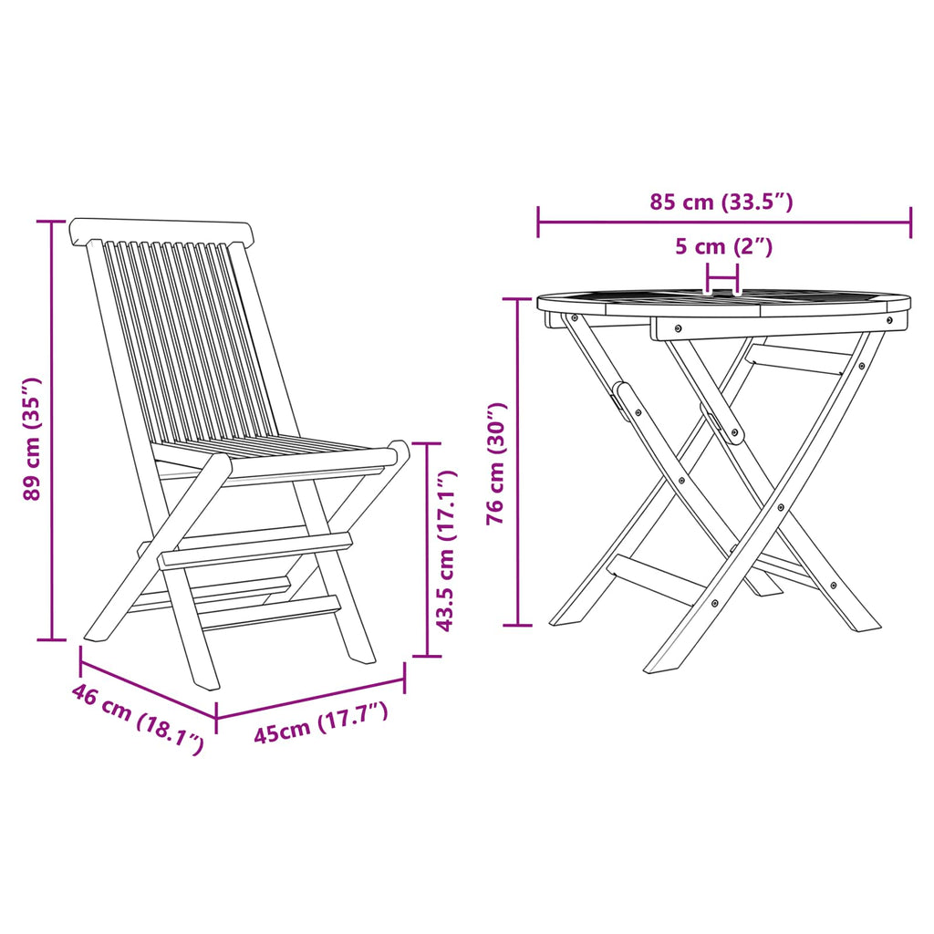 vidaXL Zestaw do jadalni w ogrodzie 3 pcs Brązowy Lite Drewno Akacji
