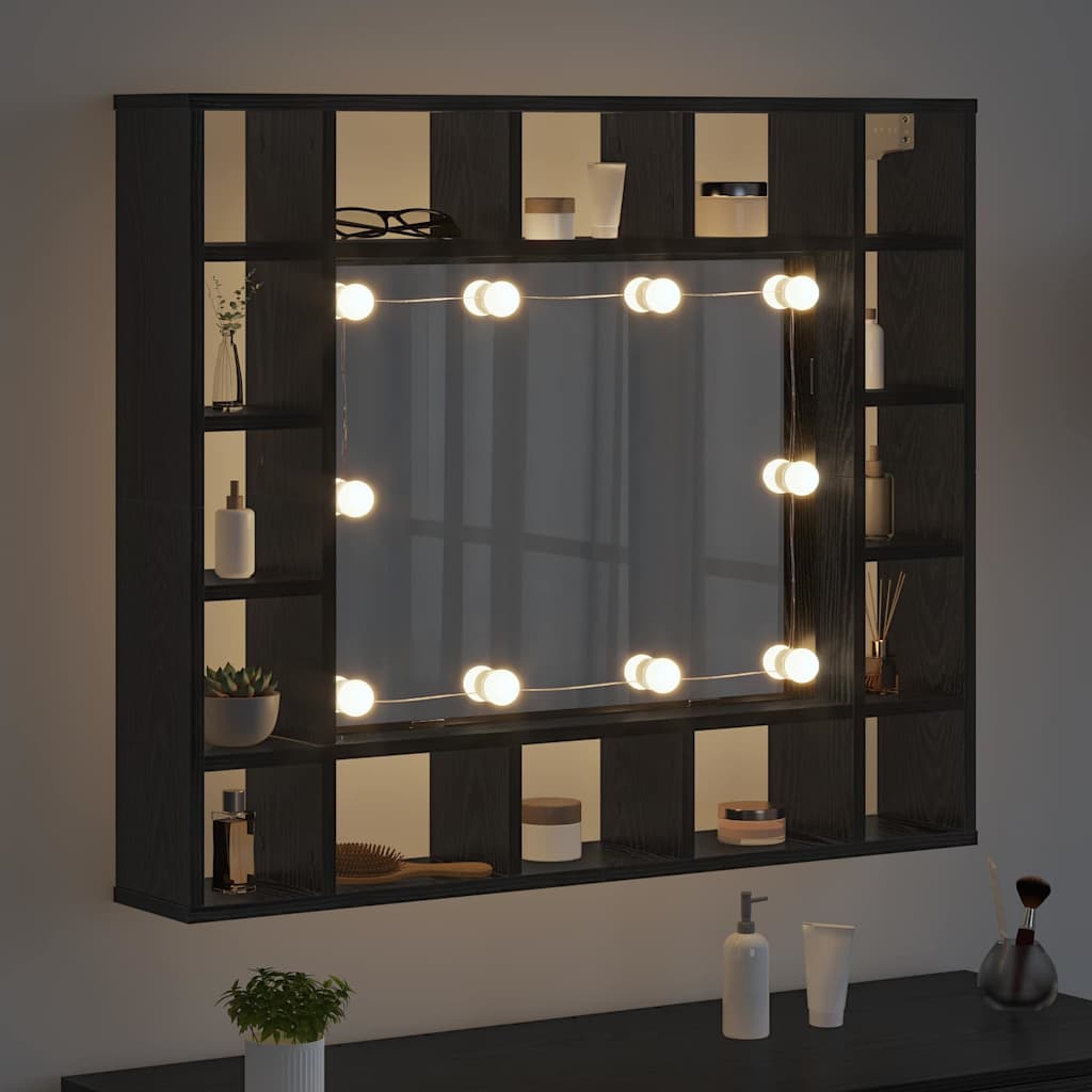 vidaXL Szafka z lustrem z półką Z lustrem Czarny Dąb 91 x 15 x 76,5 cm