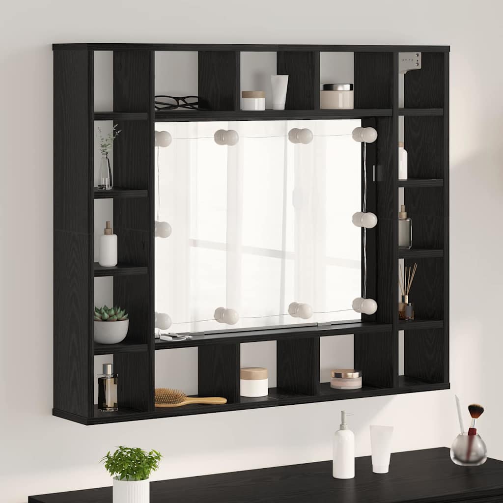 vidaXL Szafka z lustrem z półką Z lustrem Czarny Dąb 91 x 15 x 76,5 cm