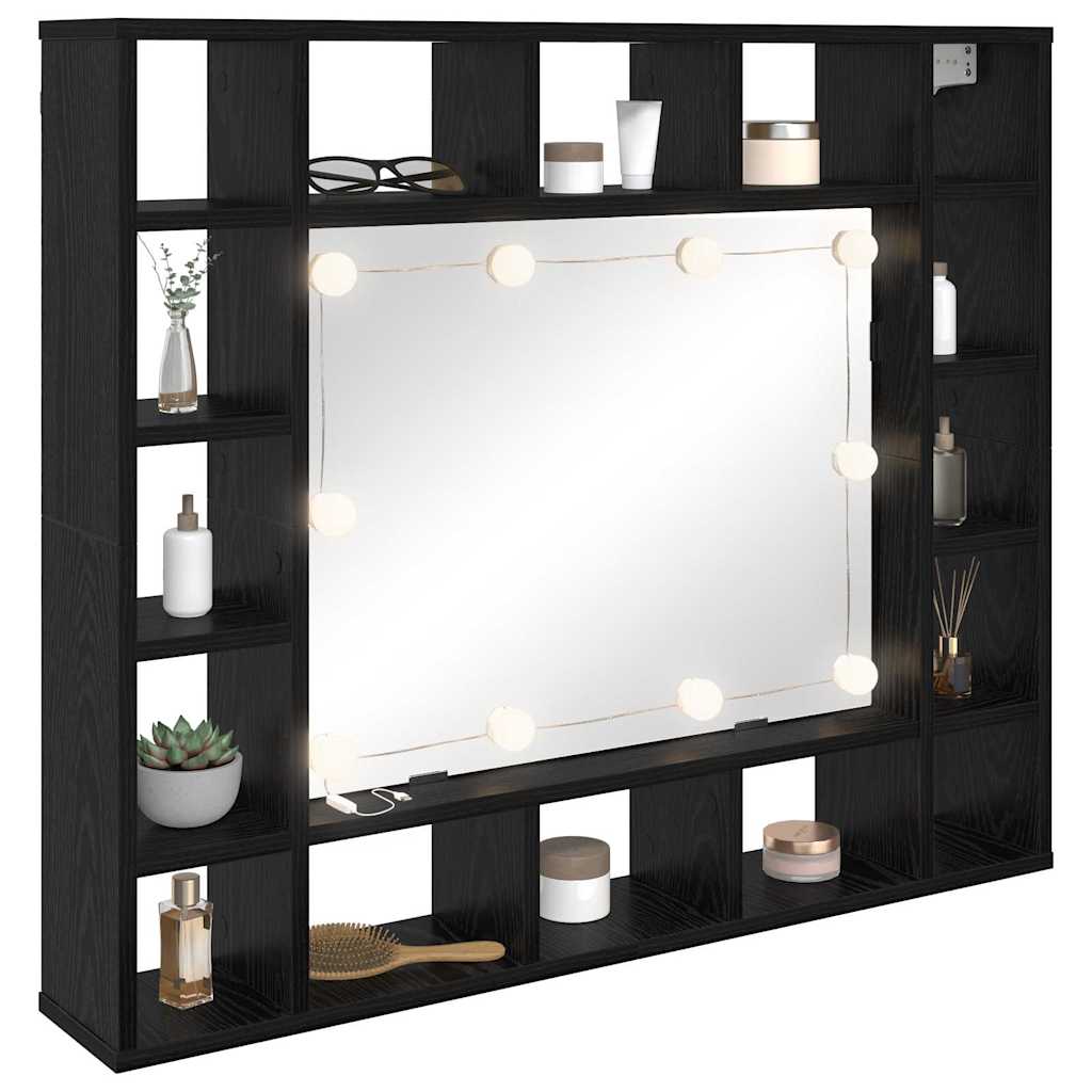 vidaXL Szafka z lustrem z półką Z lustrem Czarny Dąb 91 x 15 x 76,5 cm
