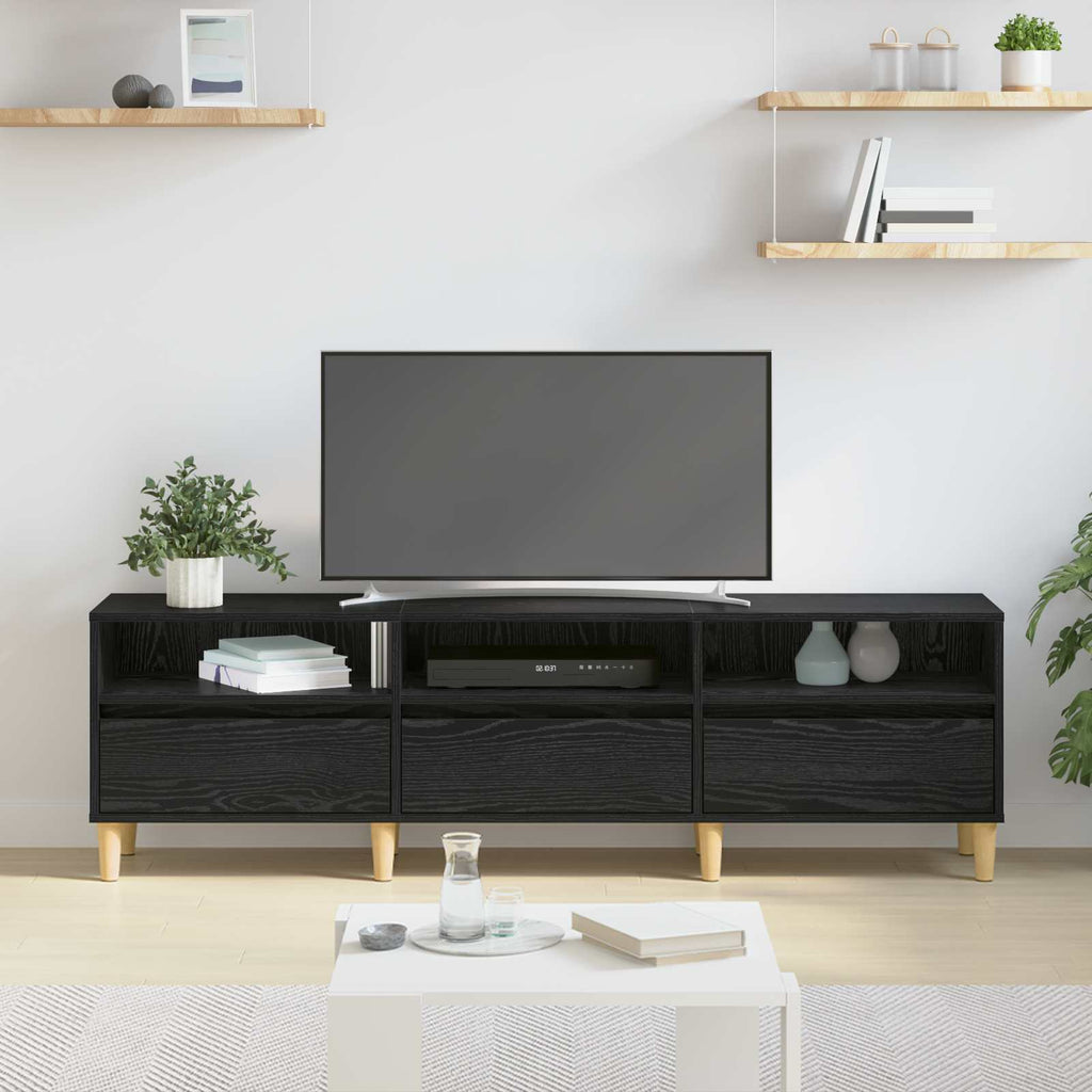 vidaXL Szafka pod telewizor z szufladą Czarny Dąb 150 x 30 x 45 cm