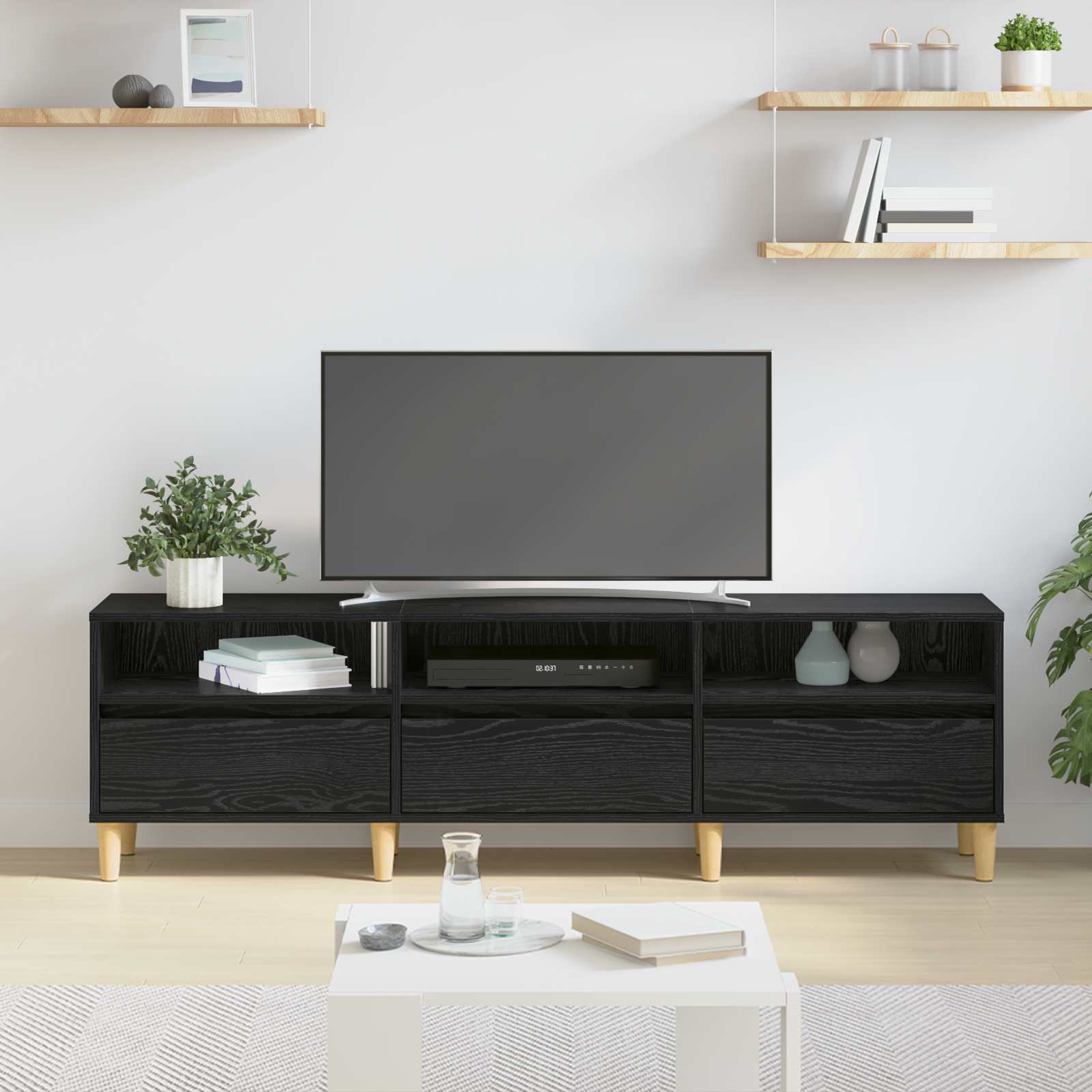 vidaXL Szafka pod telewizor z szufladą Czarny Dąb 150 x 30 x 45 cm