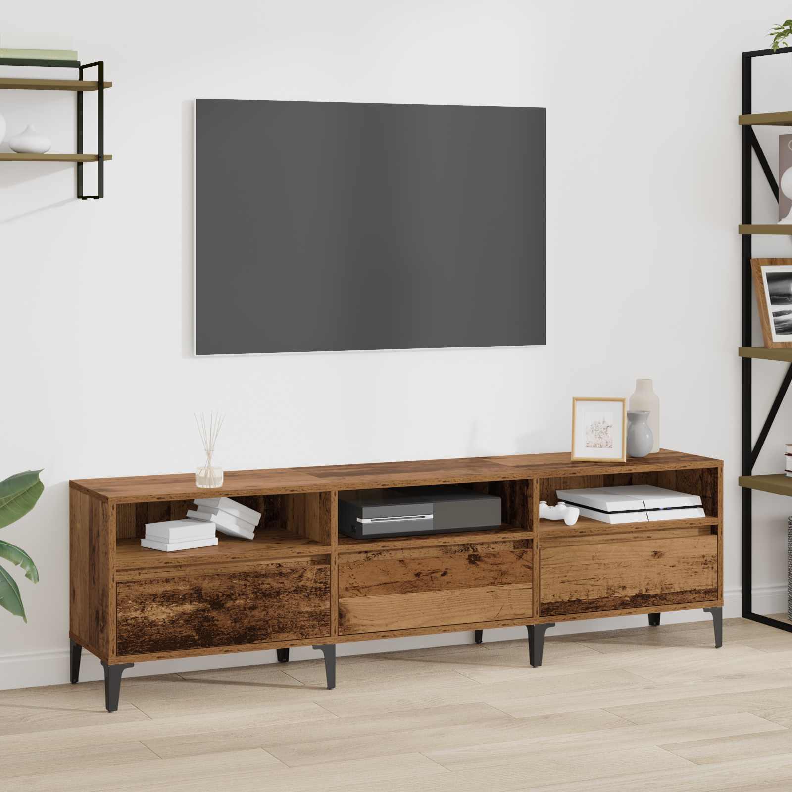 vidaXL Szafka pod telewizor z szufladą Stare drewno 150 x 30 x 45 cm
