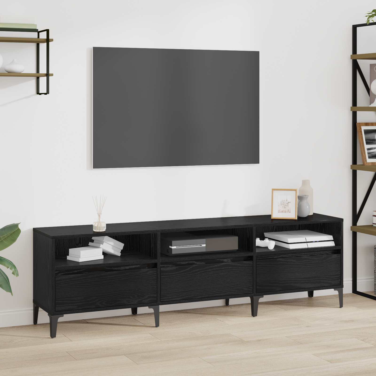 vidaXL Szafka pod telewizor z szufladą Czarny Dąb 150 x 30 x 45 cm
