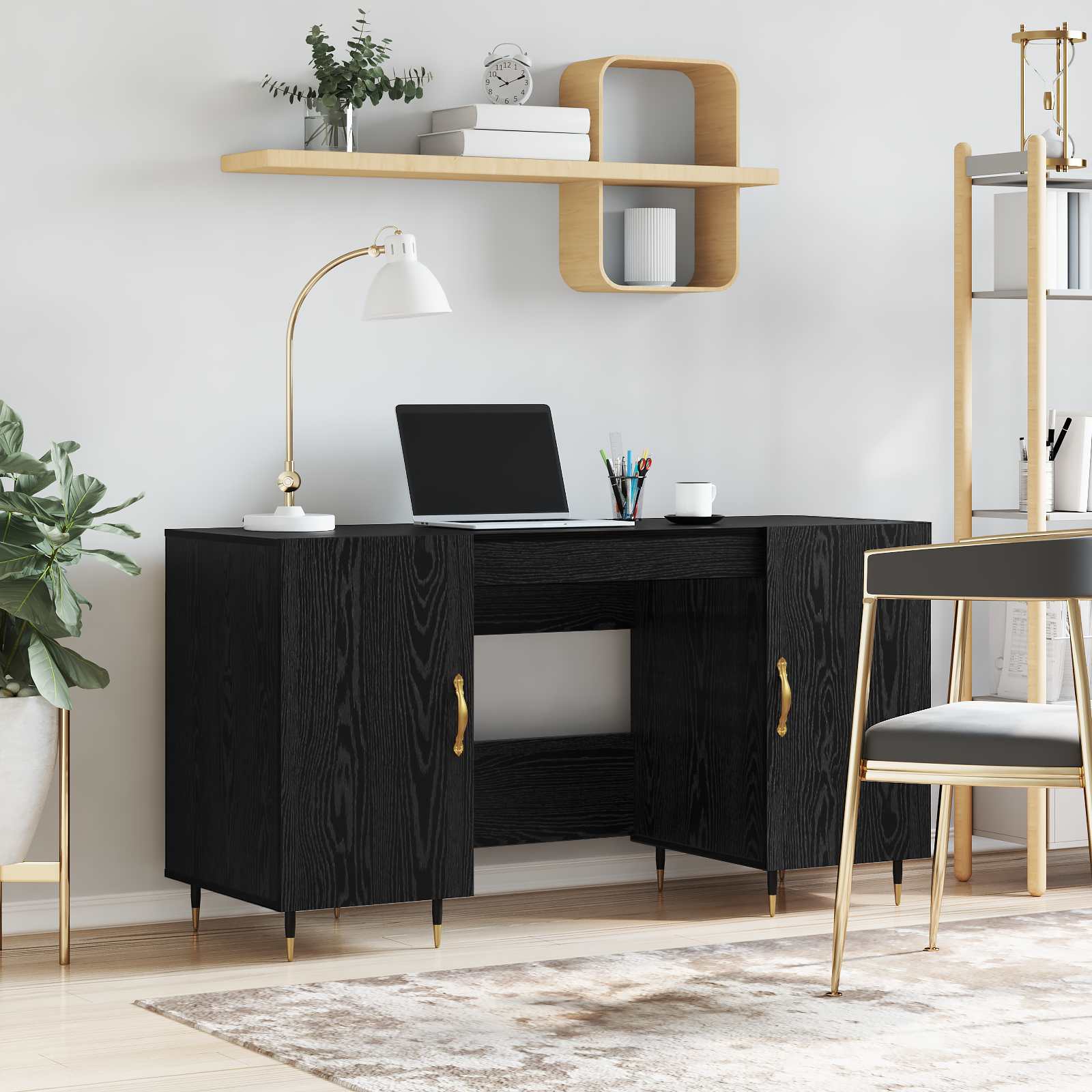 vidaXL Biurko Czarny dąb 140 x 50 x 75 cm Materiał drewnopochodny