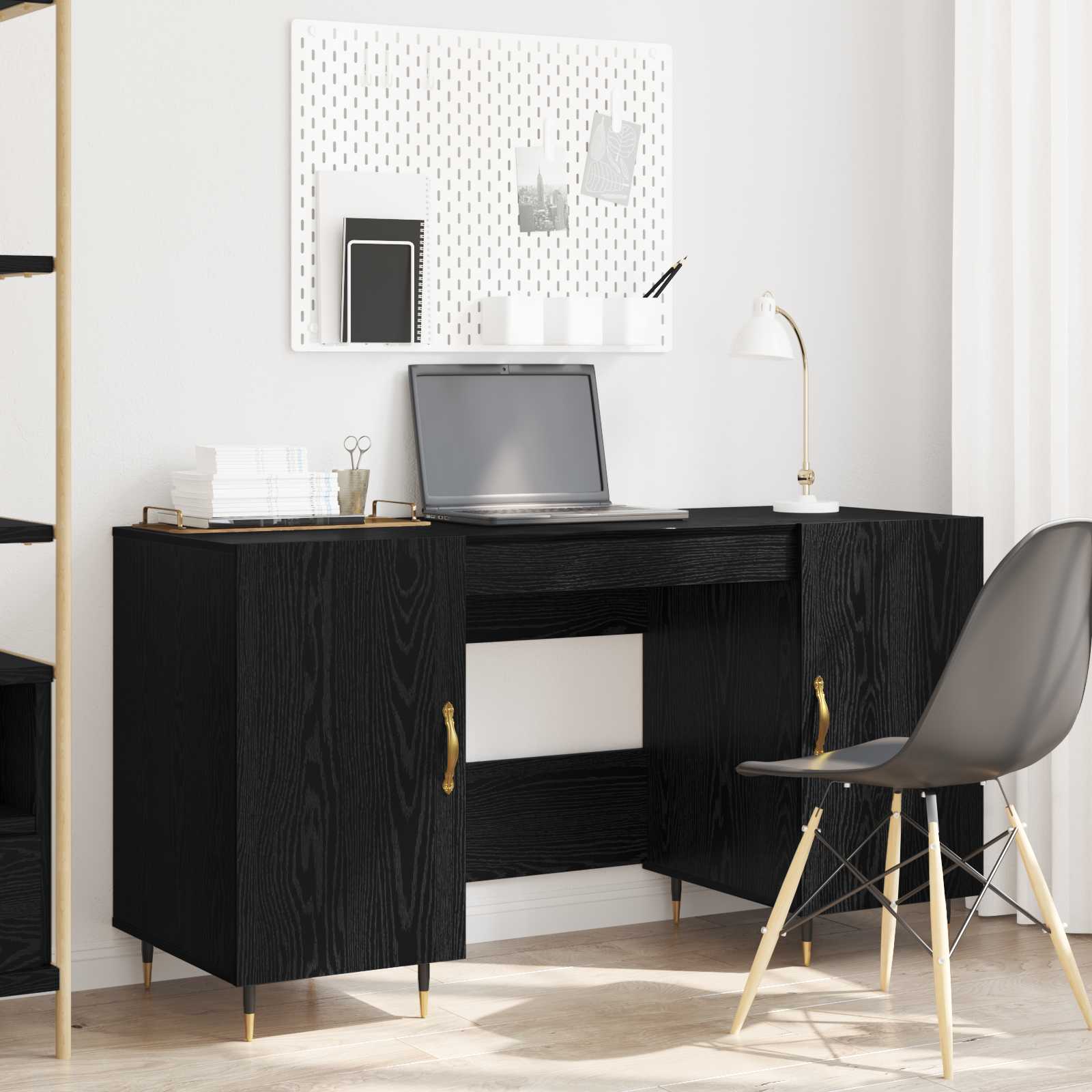 vidaXL Biurko Czarny dąb 140 x 50 x 75 cm Materiał drewnopochodny