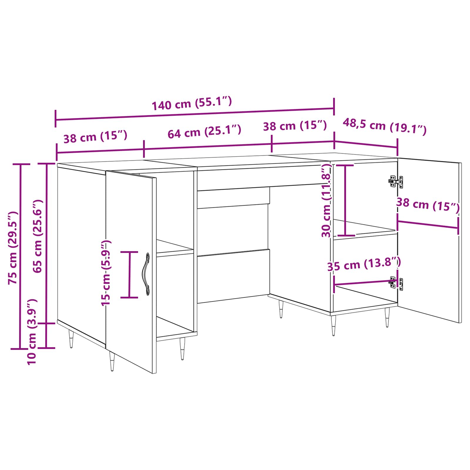 vidaXL Biurko Czarny dąb 140 x 50 x 75 cm Materiał drewnopochodny