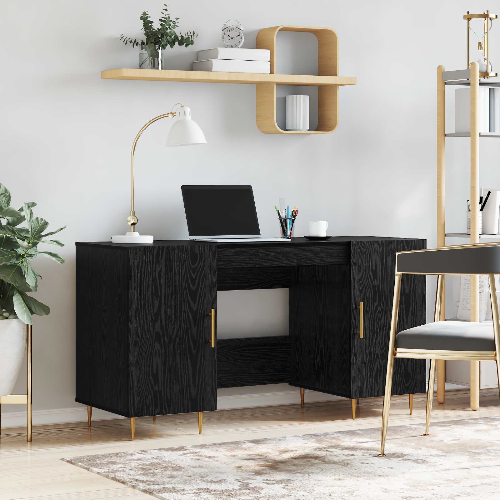 vidaXL Biurko Czarny dąb 140 x 50 x 75 cm Materiał drewnopochodny