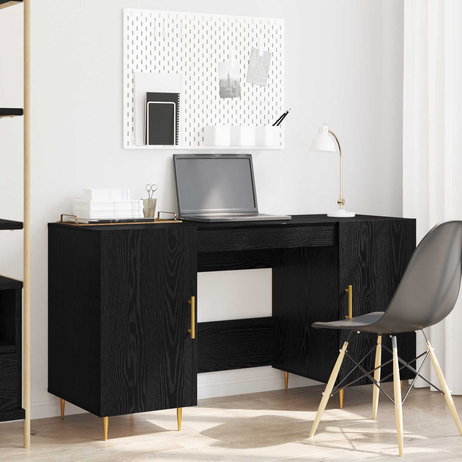 vidaXL Biurko Czarny dąb 140 x 50 x 75 cm Materiał drewnopochodny