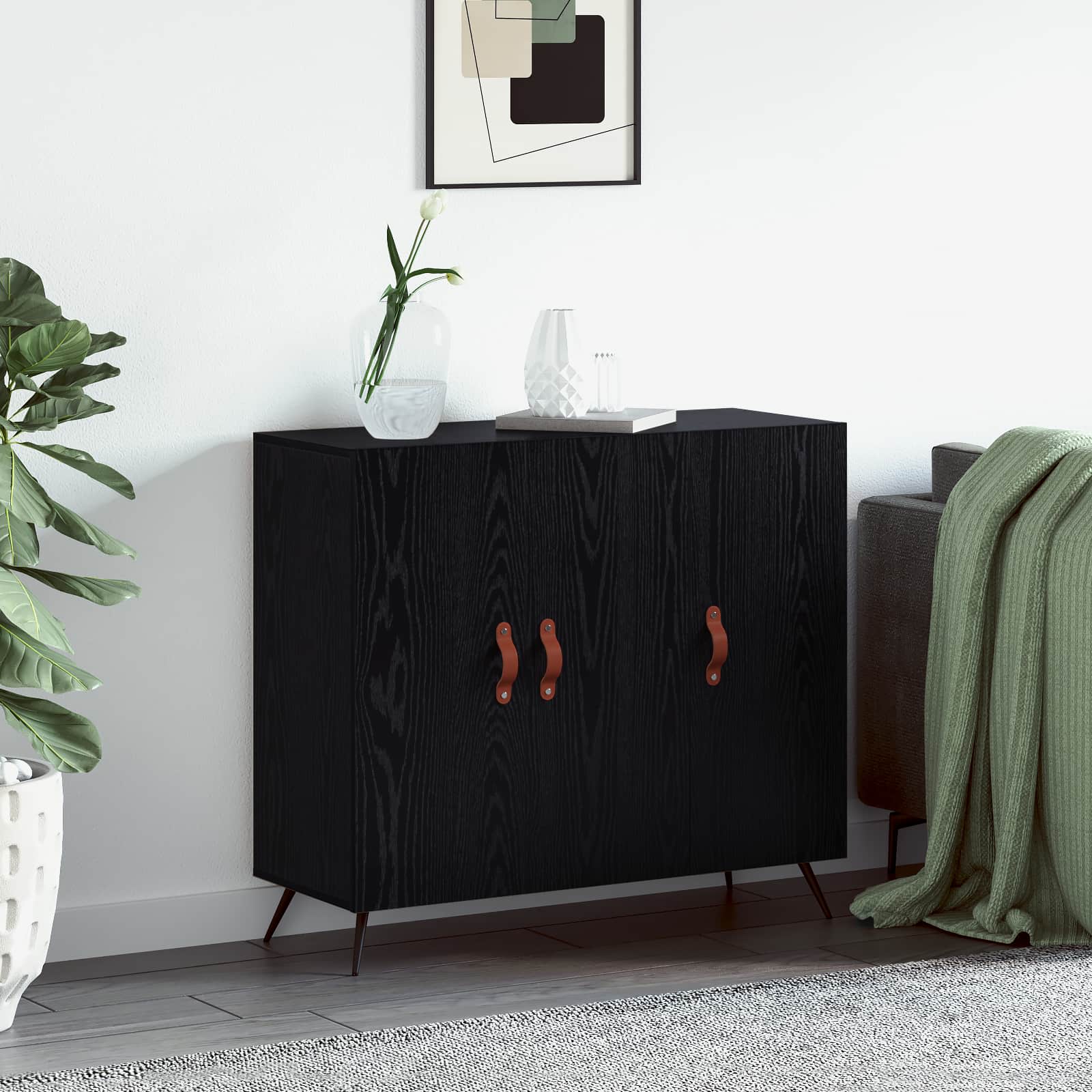 vidaXL Bufet Czarny Dąb 89,5 x 34 x 80 cm Materiał drewnopochodny