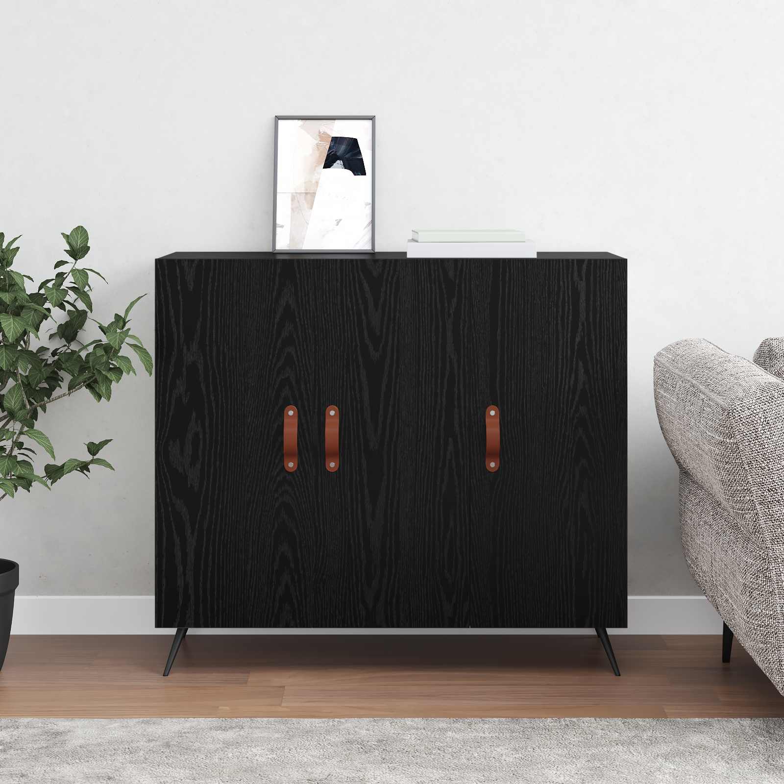 vidaXL Bufet Czarny Dąb 89,5 x 34 x 80 cm Materiał drewnopochodny