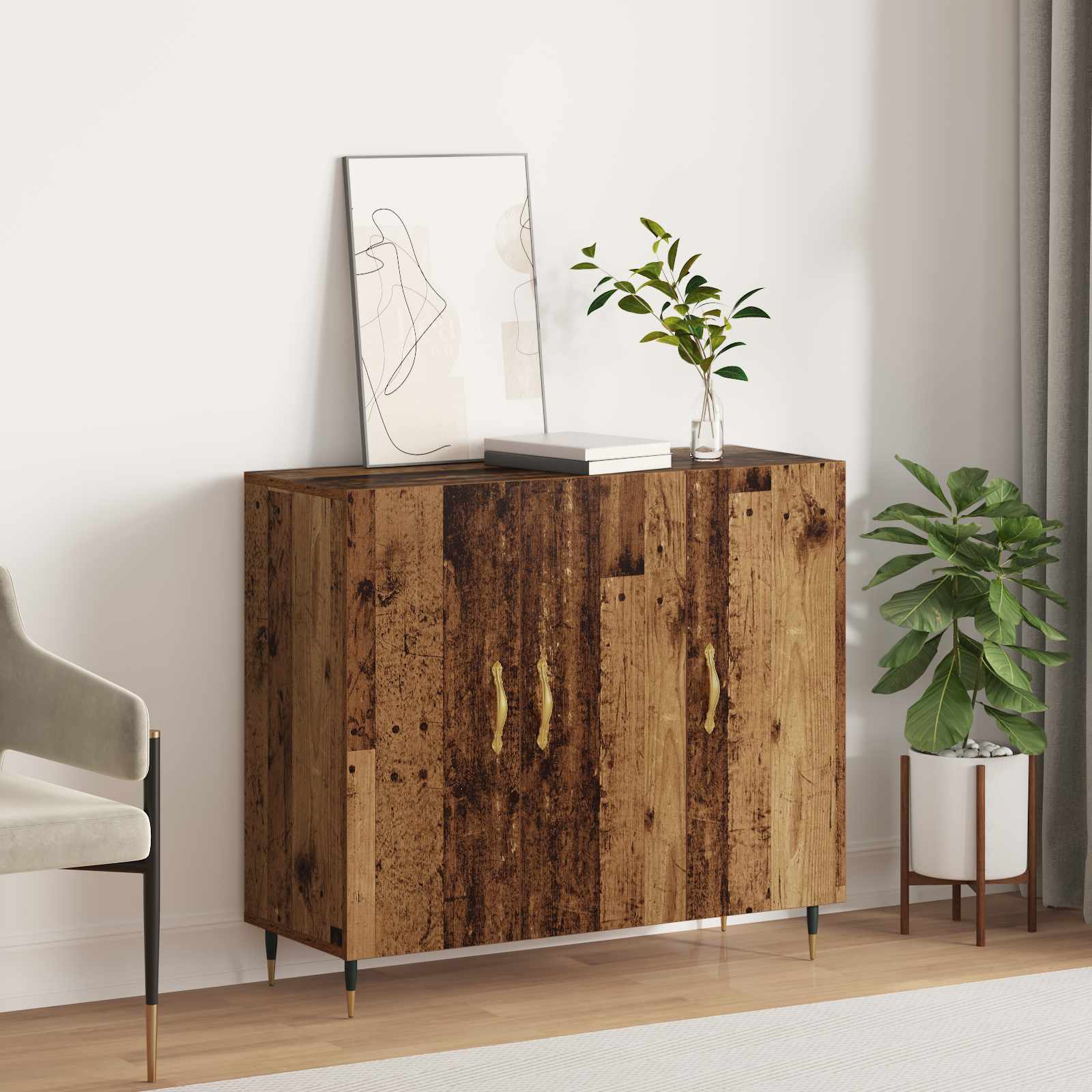 vidaXL Bufet Stare drewno 90 x 34 x 80 cm Materiał drewnopochodny