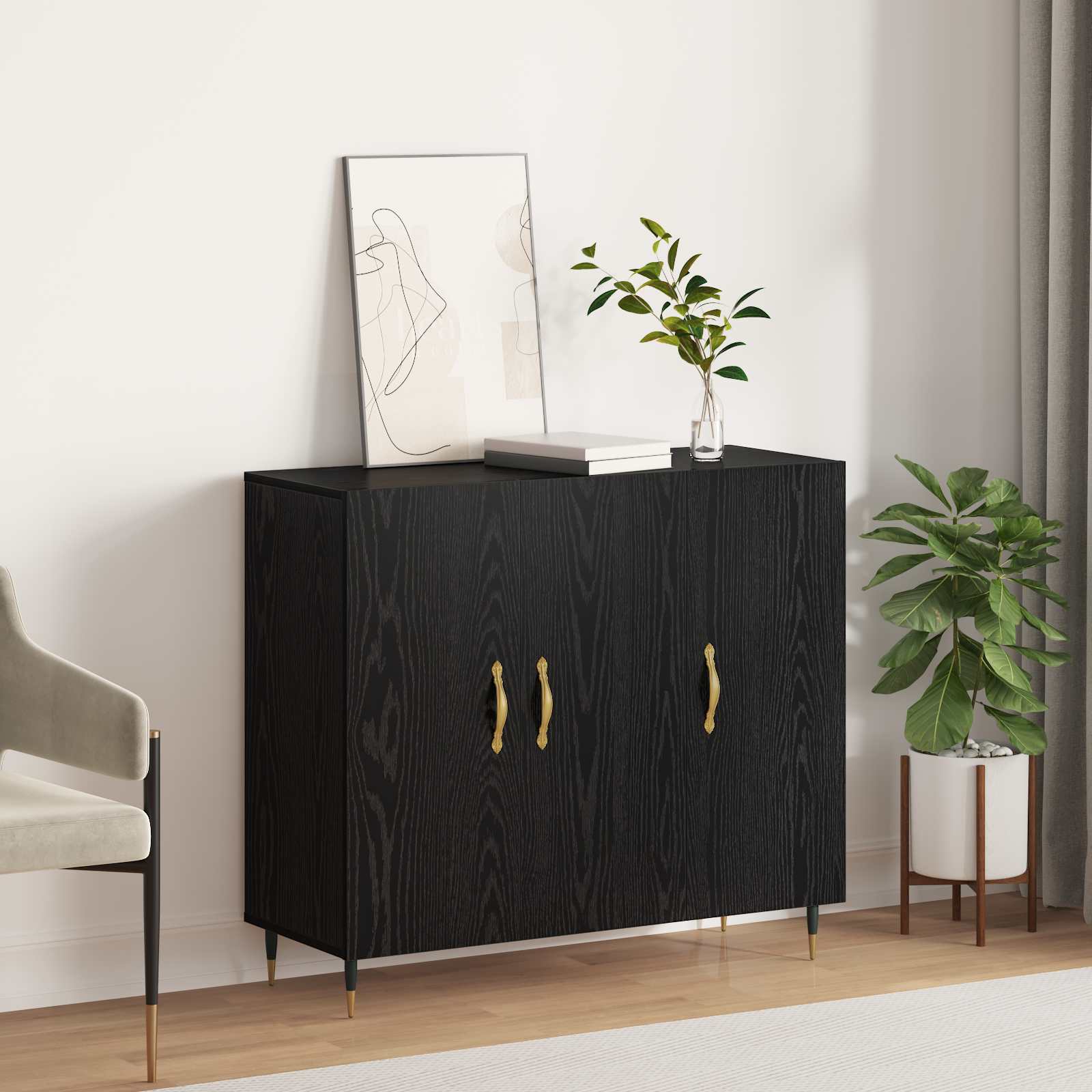 vidaXL Bufet Czarny Dąb 90 x 34 x 80 cm Materiał drewnopochodny