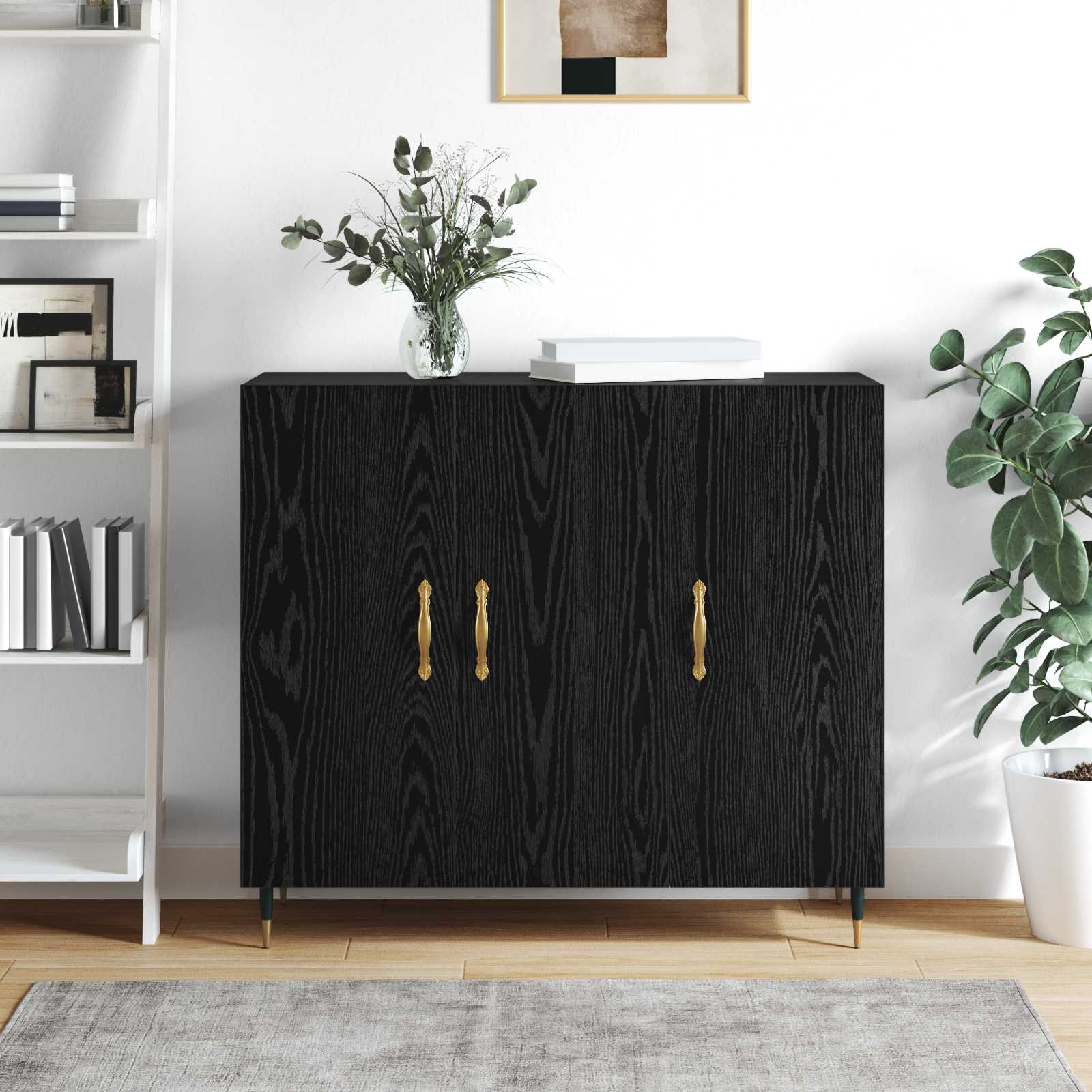 vidaXL Bufet Czarny Dąb 90 x 34 x 80 cm Materiał drewnopochodny