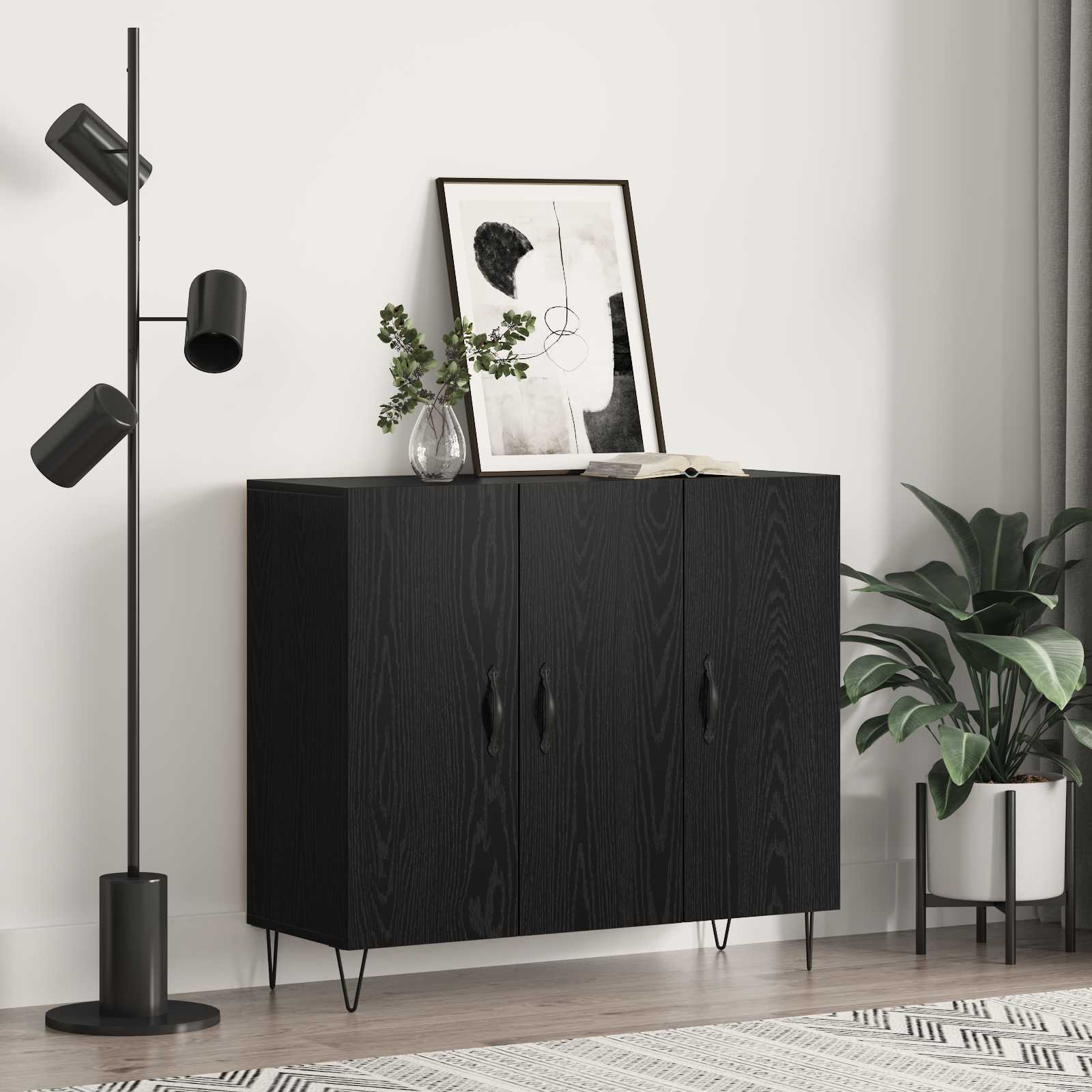 vidaXL Bufet Czarny Dąb 90 x 32,5 x 80 cm Materiał drewnopochodny