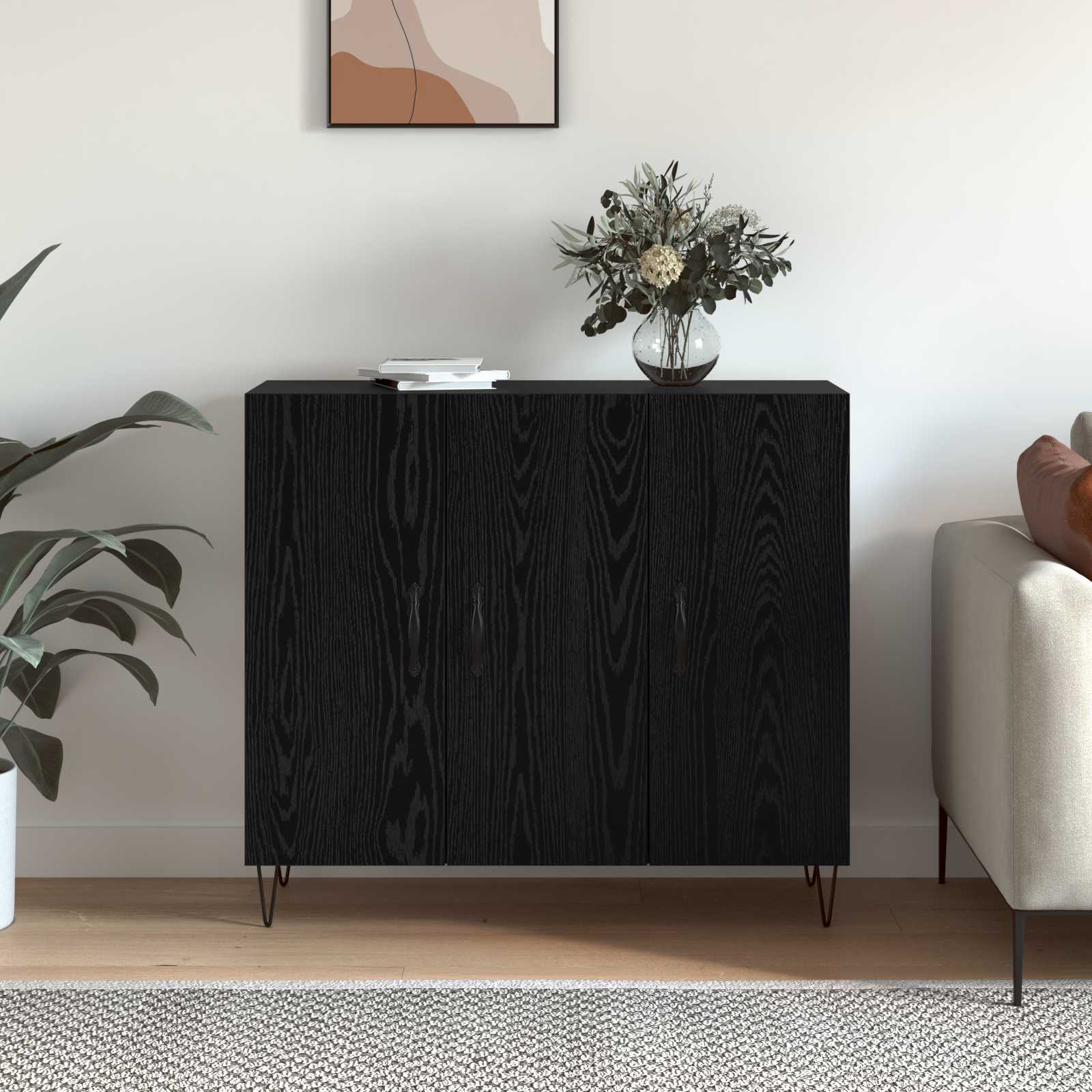 vidaXL Bufet Czarny Dąb 90 x 32,5 x 80 cm Materiał drewnopochodny