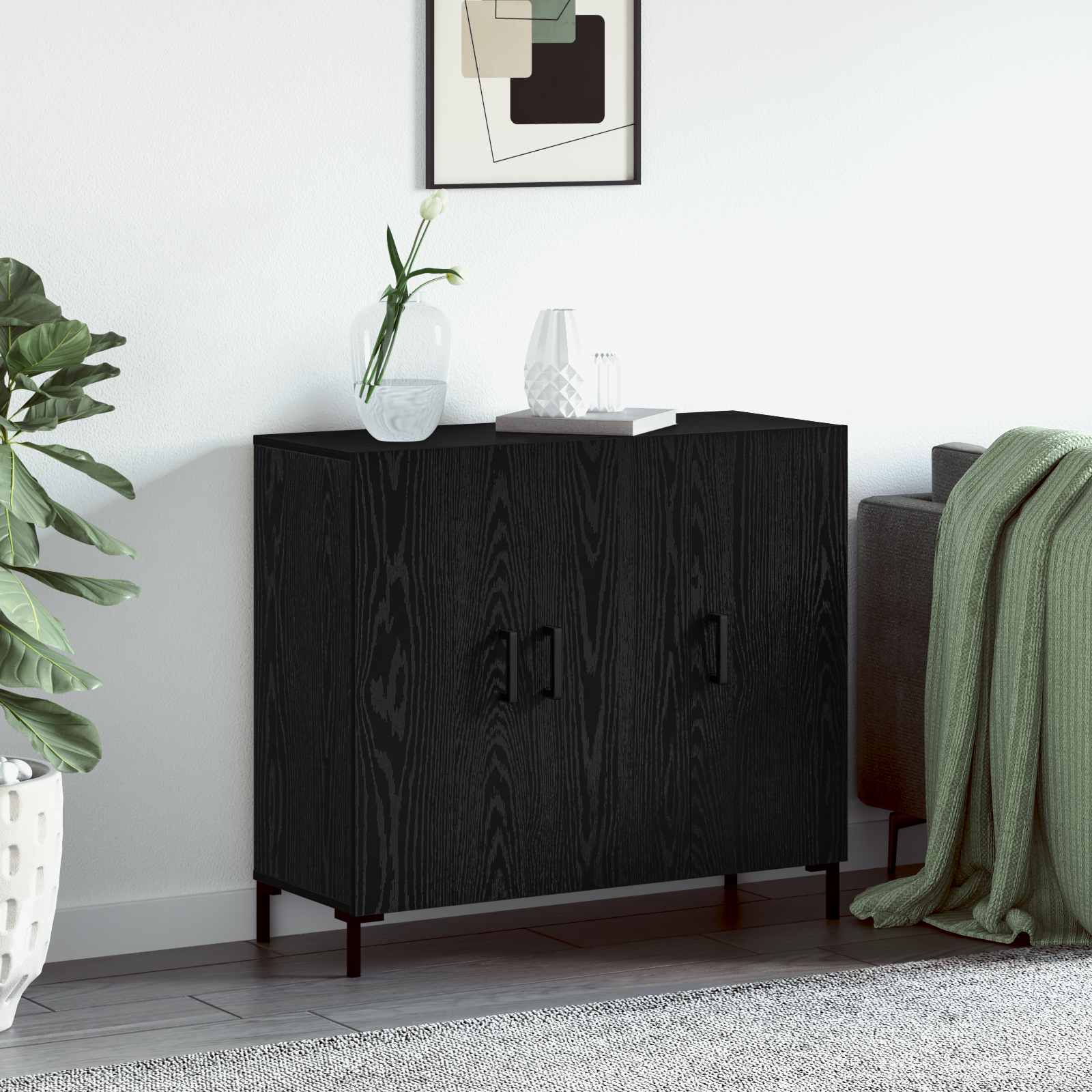 vidaXL Bufet Czarny Dąb 90 x 34 x 80 cm Materiał drewnopochodny