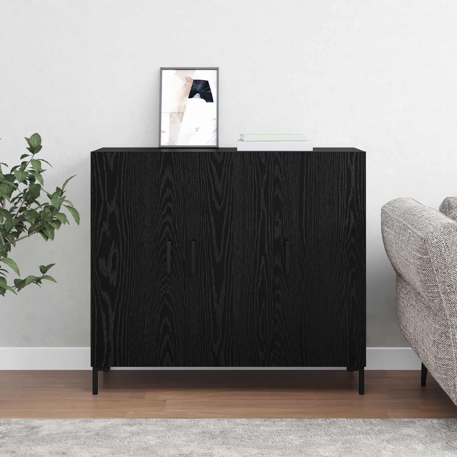 vidaXL Bufet Czarny Dąb 90 x 34 x 80 cm Materiał drewnopochodny