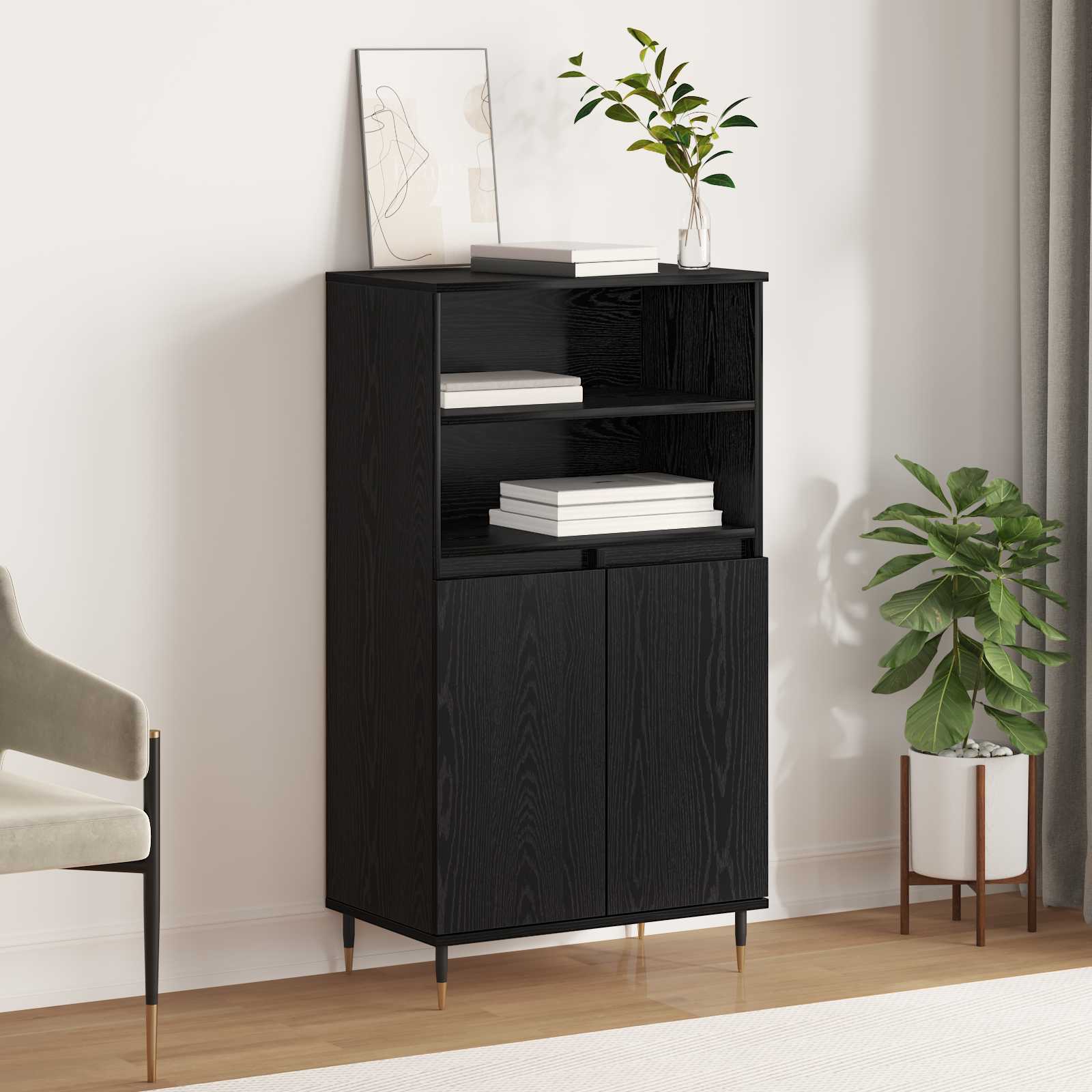 vidaXL Highboard Czarny 60 x 36 x 110 cm Materiał drewnopochodny