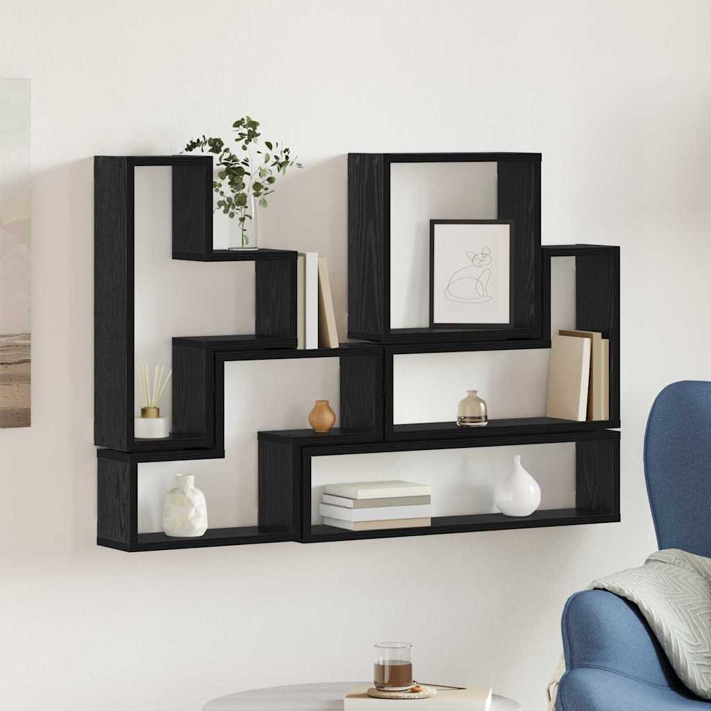 vidaXL Półka ścienna Do montażu na ścianie Czarny Dąb 96 x 12 x 64 cm