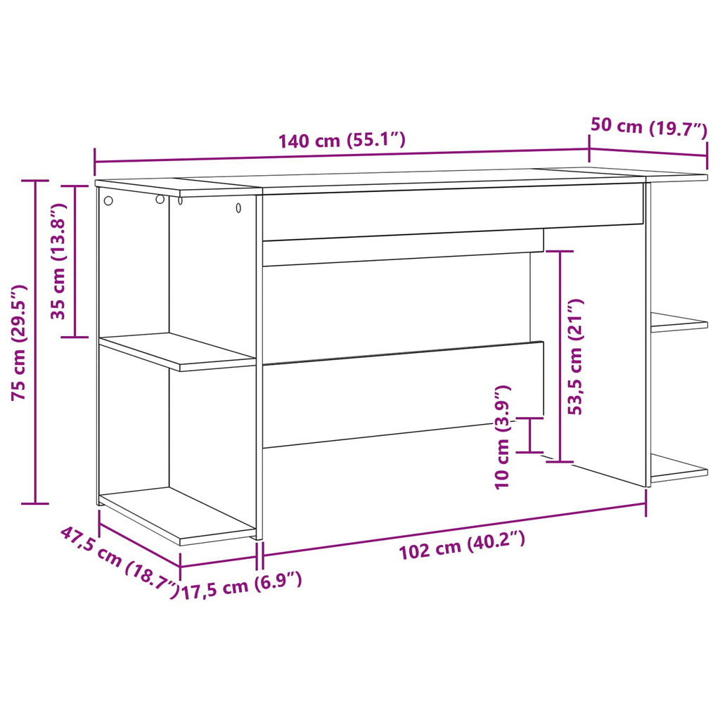 vidaXL Biurko Czarny dąb 140 x 50 x 75 cm Materiał drewnopochodny