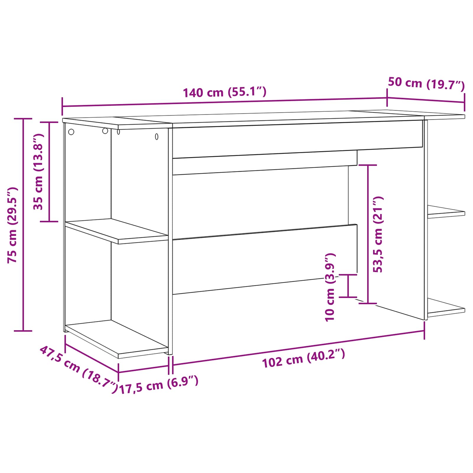 vidaXL Biurko Czarny dąb 140 x 50 x 75 cm Materiał drewnopochodny