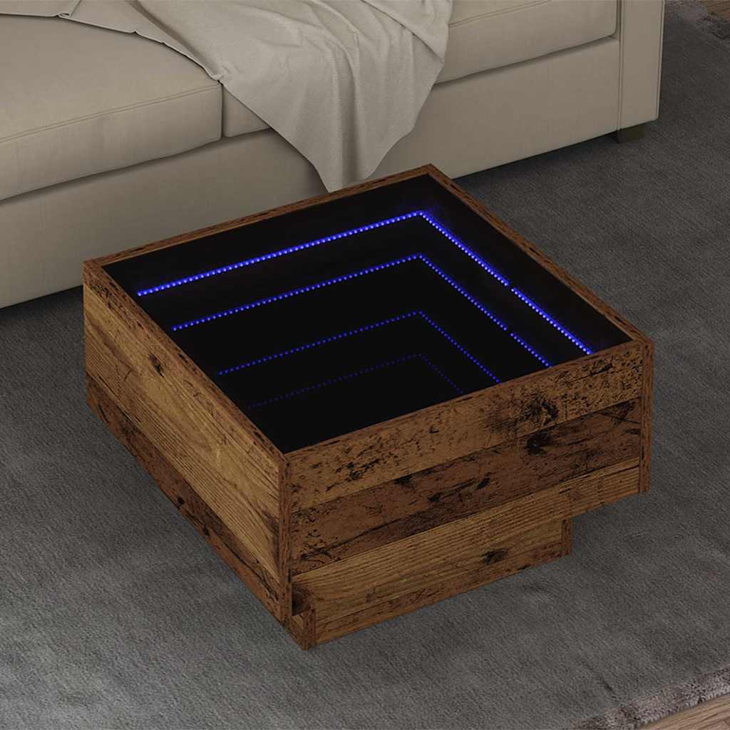 vidaXL Stolik kawowy Ze LED Lights Stare drewno 50 x 50 x 30 cm