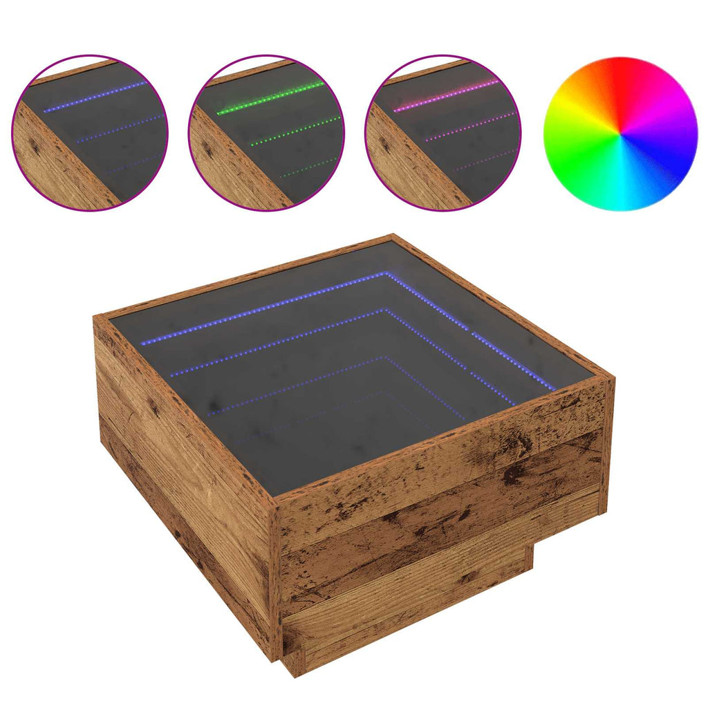 vidaXL Stolik kawowy Ze LED Lights Stare drewno 50 x 50 x 30 cm