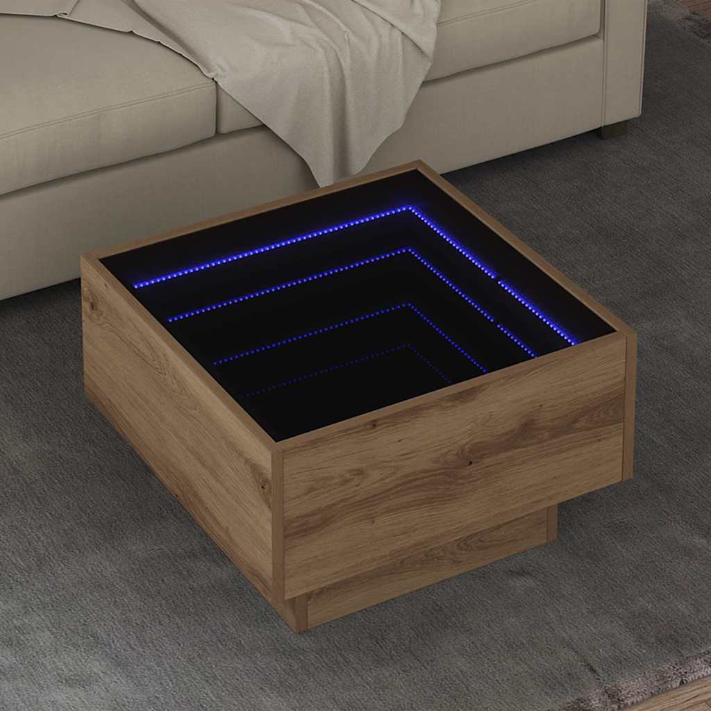 vidaXL Stolik kawowy Ze LED Lights dąb artisan 50 x 50 x 30 cm