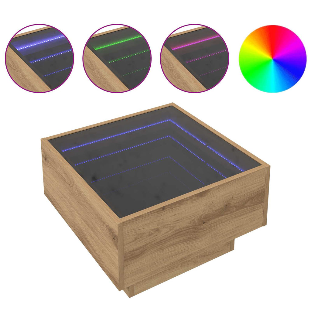 vidaXL Stolik kawowy Ze LED Lights dąb artisan 50 x 50 x 30 cm