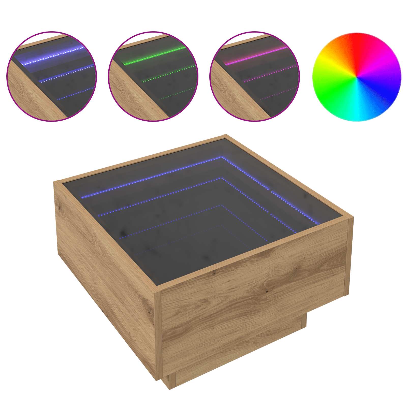 vidaXL Stolik kawowy Ze LED Lights dąb artisan 50 x 50 x 30 cm