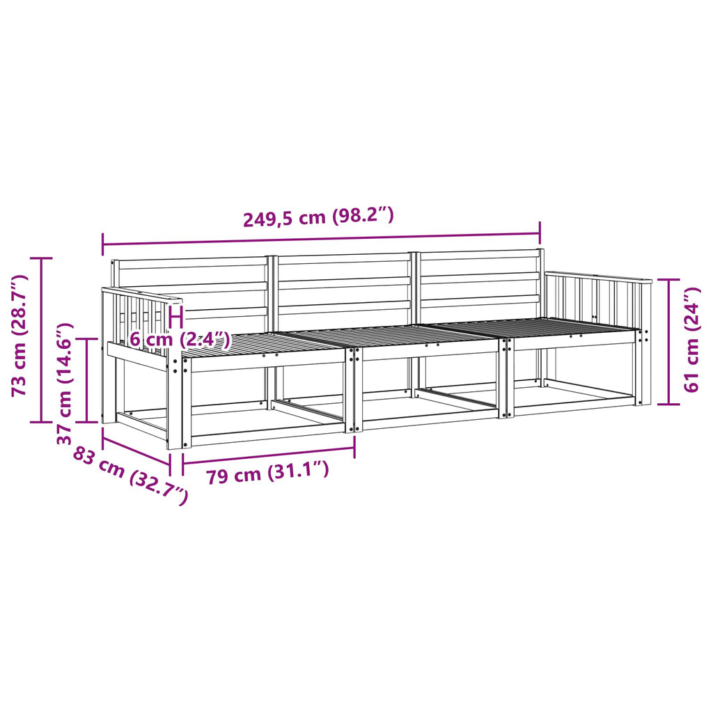 vidaXL Zestaw sof na zewnątrz 3 pcs Biały 249,5 x 83 x 73 cm