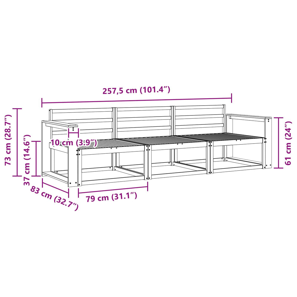 vidaXL Zestaw sof na zewnątrz 3 pcs Biały 257,5 x 83 x 73 cm