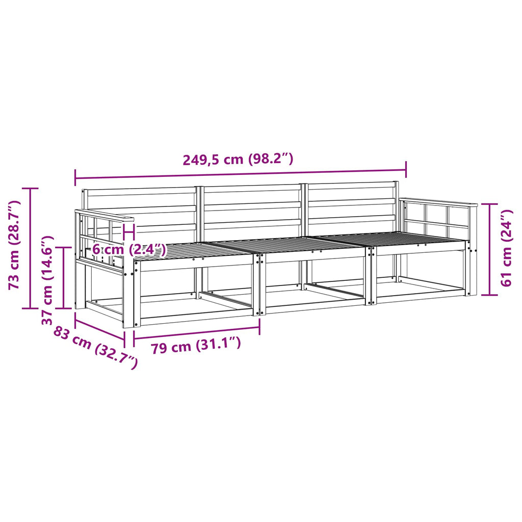 vidaXL Zestaw sof na zewnątrz 3 pcs Biały 249,5 x 83 x 73 cm