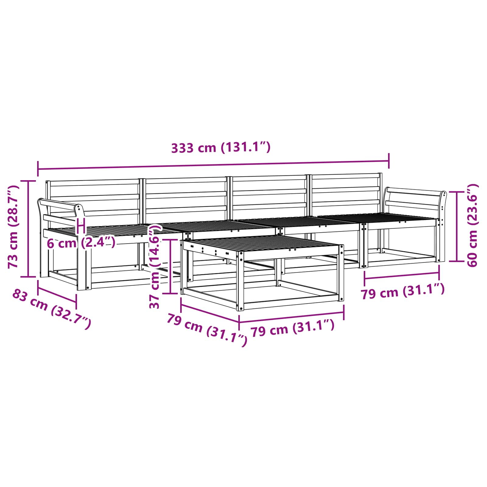 vidaXL Zestaw sof na zewnątrz 5 pcs Biały 79 x 79 x 37 cm
